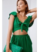 Tamsiai žalias crop top komplektas su plačiomis kelnėmis 8108 - Internetinė parduotuvė - Boutique